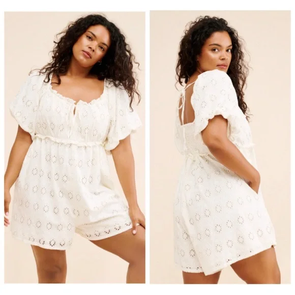 Anthropologie Pants Jumpsuits Pilcro White Puff Sleeve